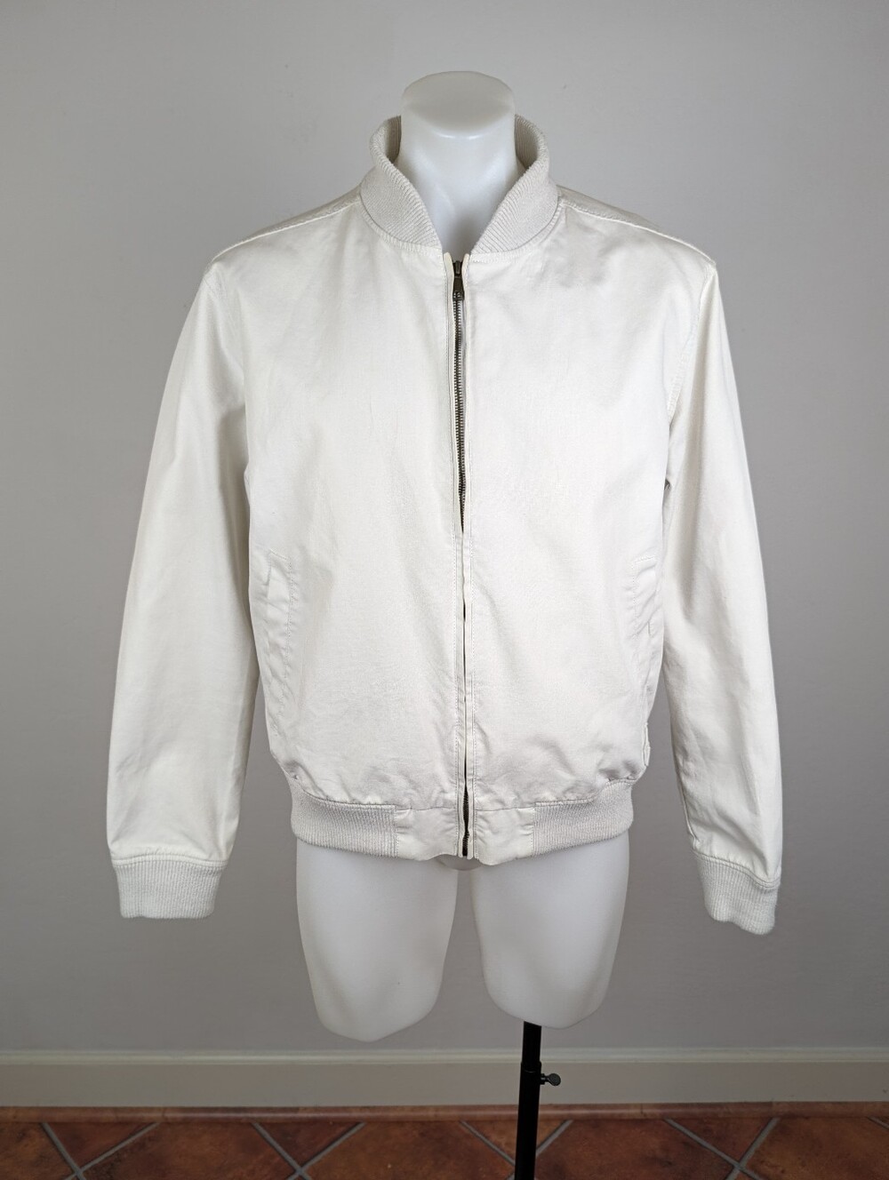 Deus Ex Machina Men's Off-White Bomber Jacket with Zip Front